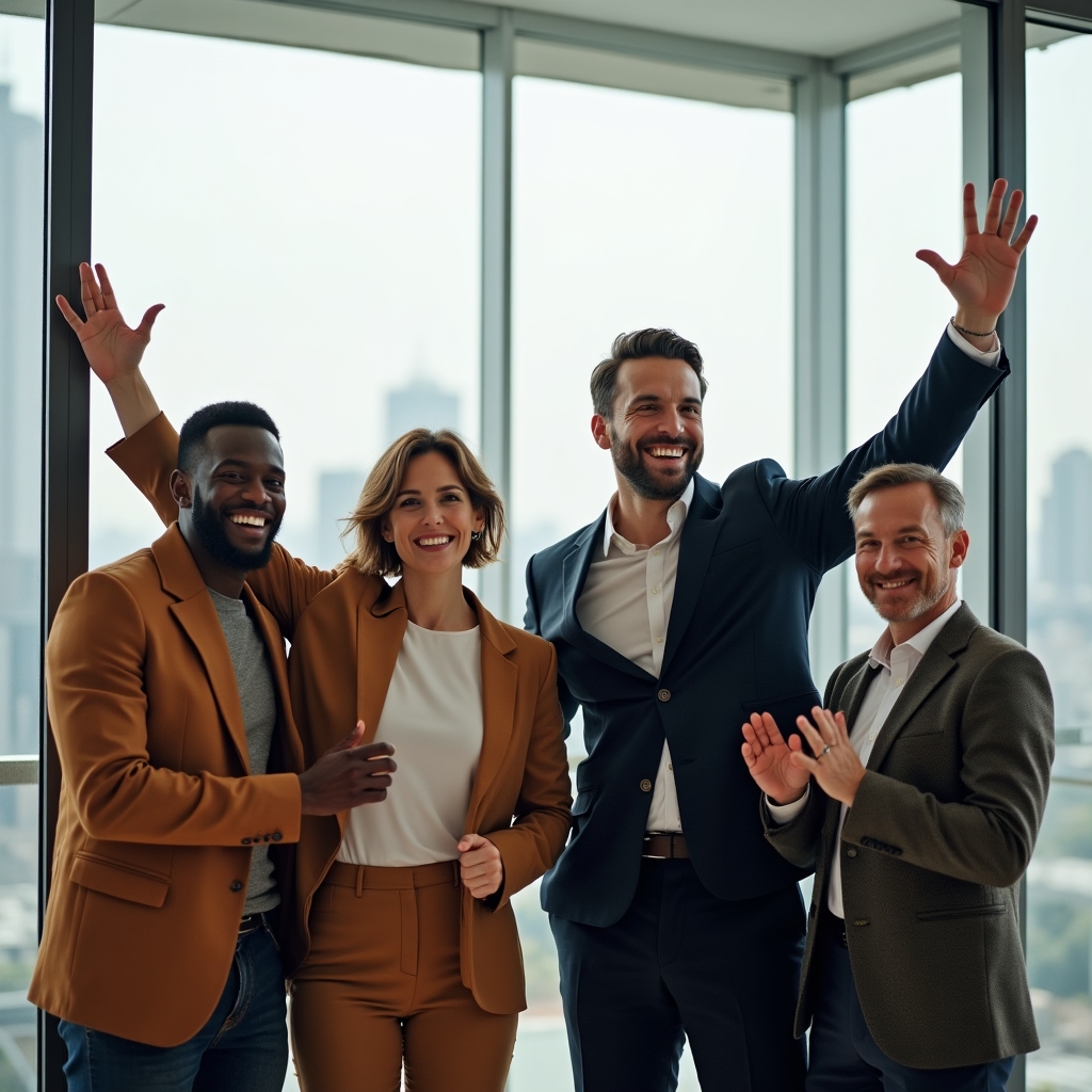 Grupo de personas celebrando con satisfacción tras completar un ciclo del ritual financiero semanal