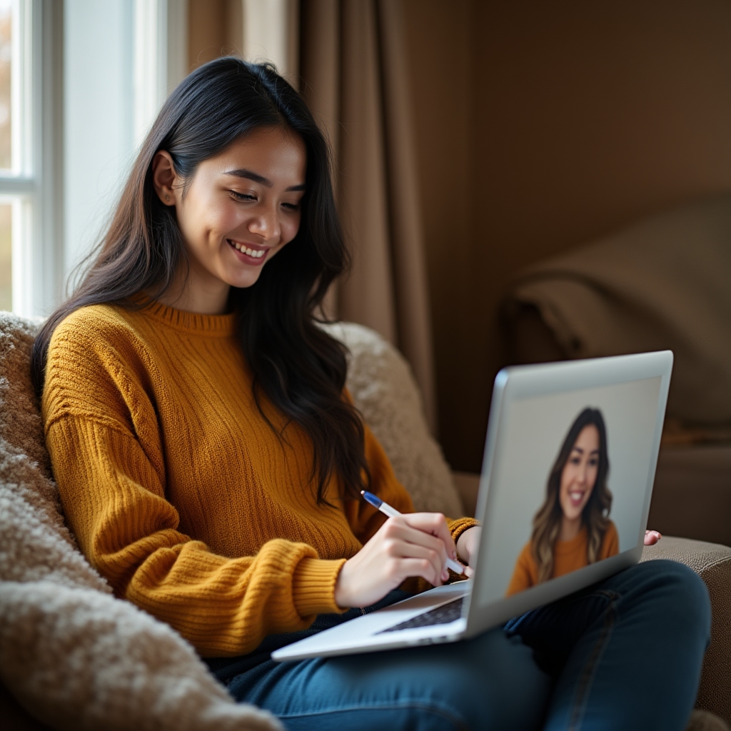 Persona participando en una sesión online de revisión financiera semanal desde su portátil
